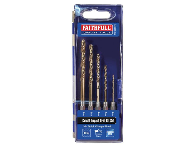 FAIQCSET5 - HSSE M35 Cobalt Quick-Change Impact Drill Bit Set, 5 Piece