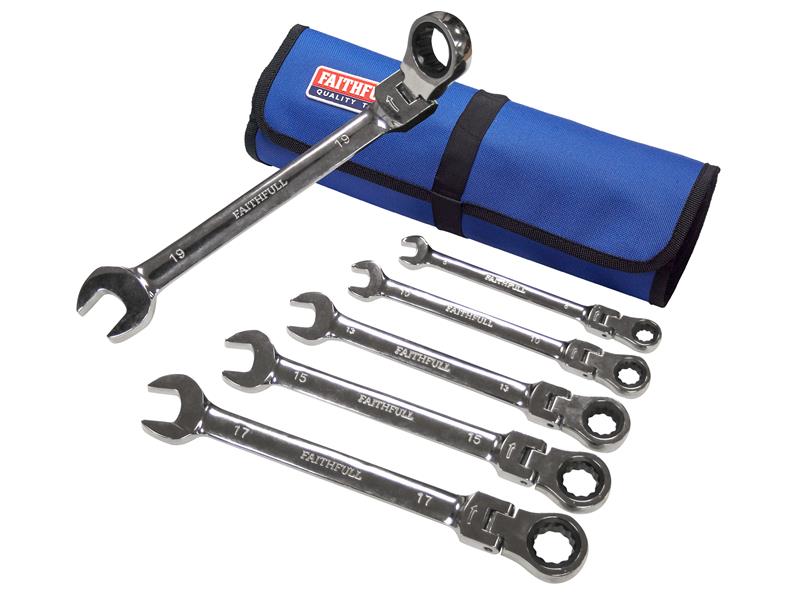 FAISPARAT6SR - Ratchet Combination Spanner Set in Tool Roll, 6 Piece