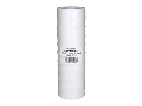 FAITAPEPTF10 - P.T.F.E Tape 12mm x 12m White (Pack 10)