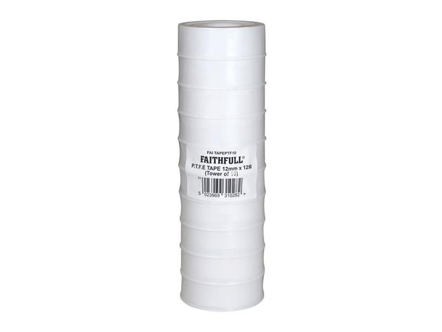 FAITAPEPTF10 - P.T.F.E Tape 12mm x 12m White (Pack 10)