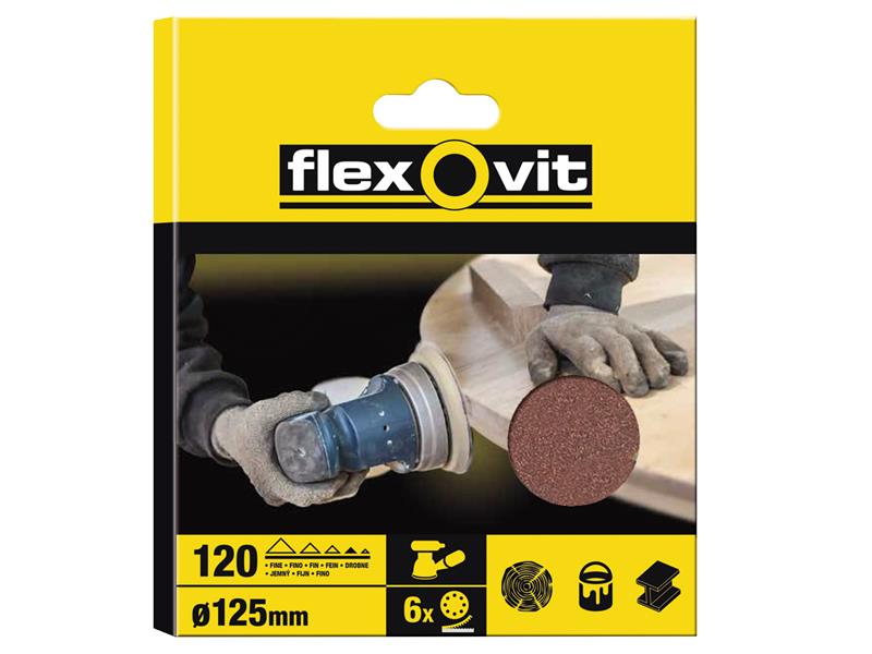 FLV26392 - Hook & Loop Sanding Disc 125mm Fine 120G 8 Holes (Pack 6)