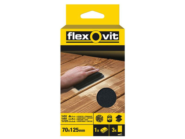 FLV56830 - Hook & Loop Sanding Block Kit Assorted 70 x 125mm (Pack 3)