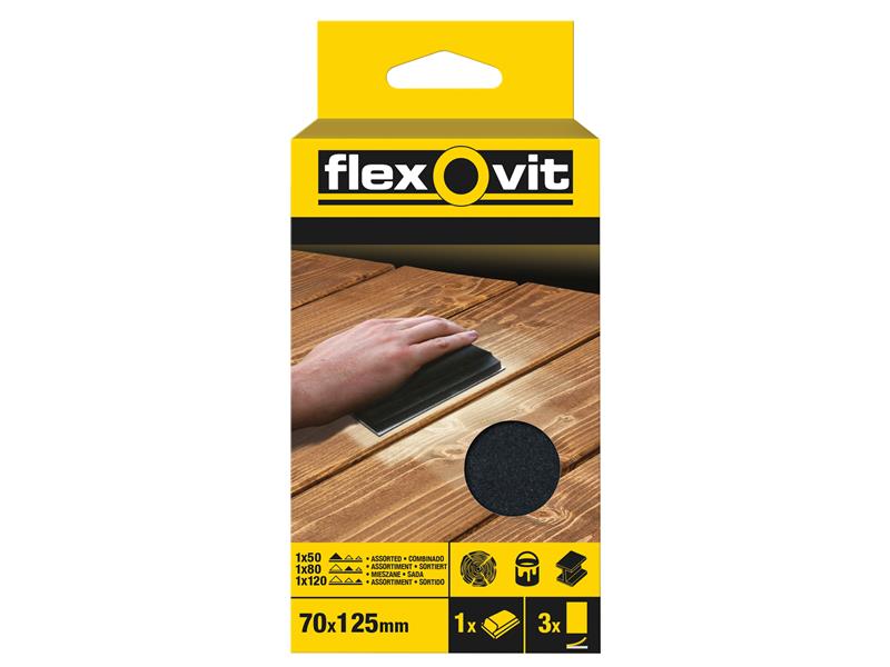 FLV56830 - Hook & Loop Sanding Block Kit Assorted 70 x 125mm (Pack 3)