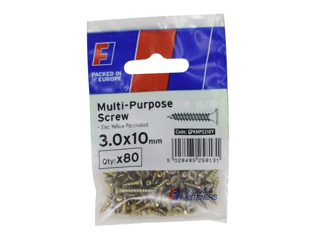 FORFPMS310Y - Multi-Purpose Pozi Screw CSK ST ZYP 3.0 x 10mm ForgePack 80