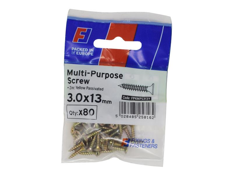 FORFPMS313Y - Multi-Purpose Pozi Screw CSK ST ZYP 3.0 x 13mm ForgePack 80