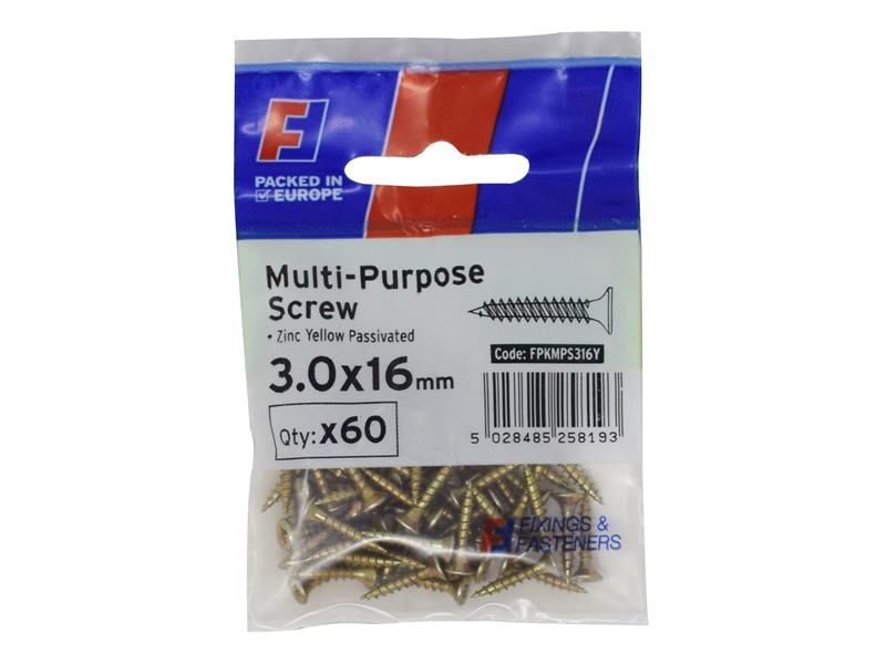 FORFPMS316Y - Multi-Purpose Pozi Screw CSK ST ZYP 3.0 x 16mm ForgePack 60