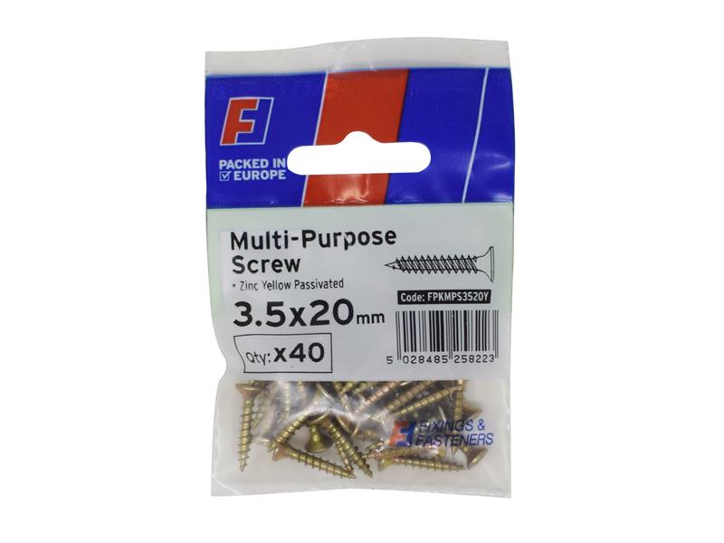 FORFPMS3520Y - Multi-Purpose Pozi Screw CSK ST ZYP 3.5 x 20mm ForgePack 40