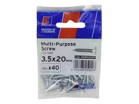 FORFPMS3520Z - Multi-Purpose Pozi Screw CSK ST ZP 3.5 x 20mm ForgePack 40