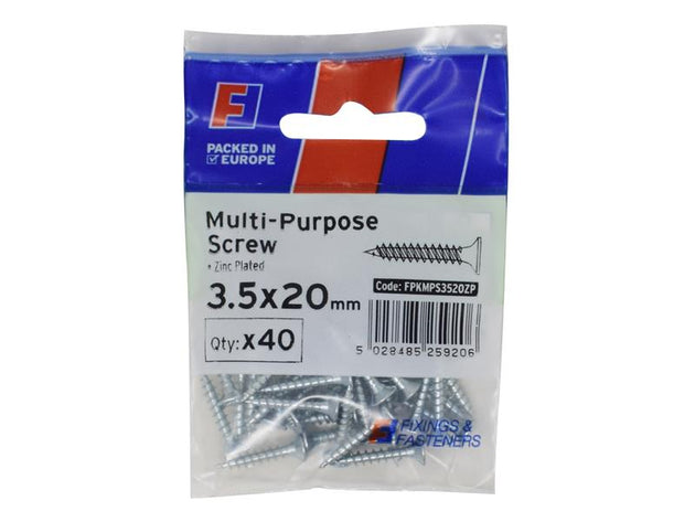 FORFPMS3520Z - Multi-Purpose Pozi Screw CSK ST ZP 3.5 x 20mm ForgePack 40