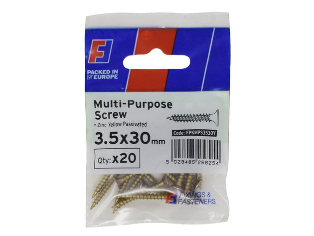 FORFPMS3530Y - Multi-Purpose Pozi Screw CSK ST ZYP 3.5 x 30mm ForgePack 20