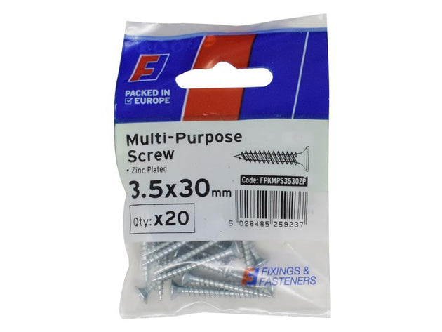 FORFPMS3530Z - Multi-Purpose Pozi Screw CSK ST ZP 3.5 x 30mm ForgePack 20