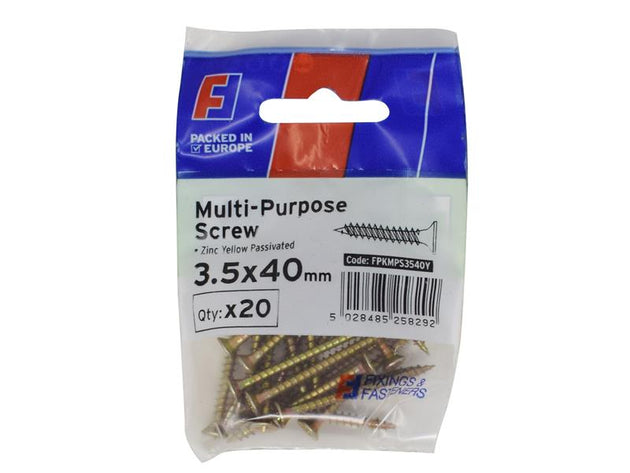 FORFPMS3540Y - Multi-Purpose Pozi Screw CSK ST ZYP 3.5 x 40mm ForgePack 20