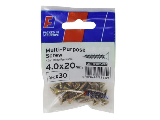 FORFPMS420Y - Multi-Purpose Pozi Screw CSK ST ZYP 4.0 x 20mm ForgePack 30