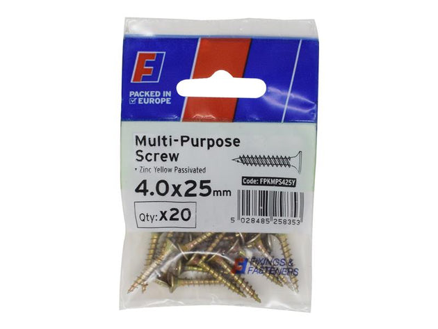 FORFPMS425Y - Multi-Purpose Pozi Screw CSK ST ZYP 4.0 x 25mm ForgePack 20