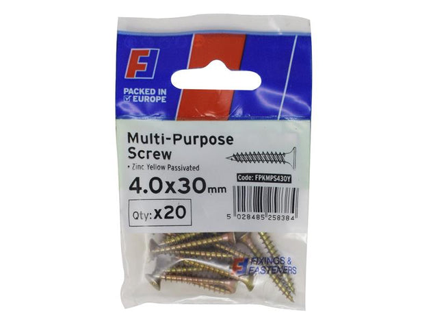 FORFPMS430Y - Multi-Purpose Pozi Screw CSK ST ZYP 4.0 x 30mm ForgePack 20