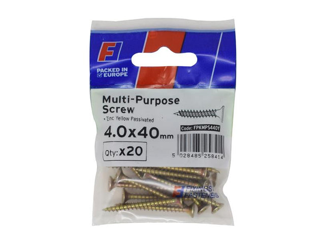 FORFPMS440Y - Multi-Purpose Pozi Screw CSK ST ZYP 4.0 x 40mm ForgePack 20