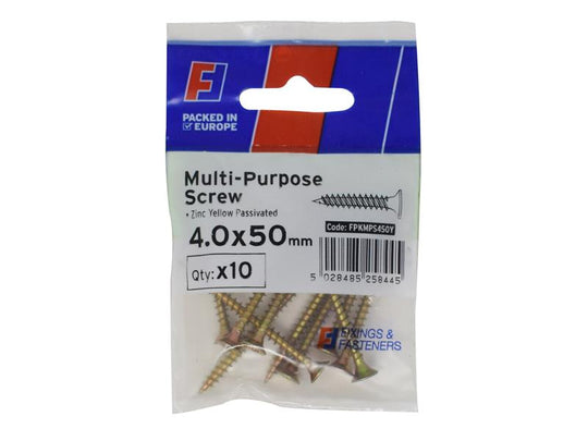 FORFPMS450Y - Multi-Purpose Pozi Screw CSK ST ZYP 4.0 x 50mm ForgePack 10
