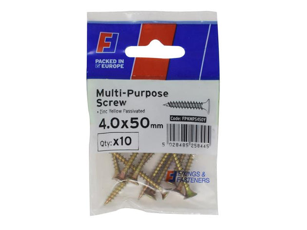 FORFPMS450Y - Multi-Purpose Pozi Screw CSK ST ZYP 4.0 x 50mm ForgePack 10