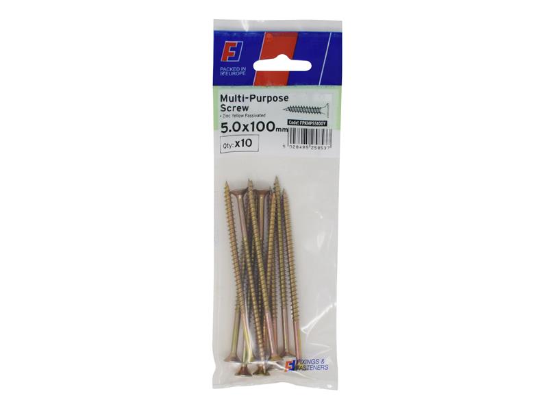 FORFPMS5100Y - Multi-Purpose Pozi Screw CSK ST ZYP 5.0 x 100mm ForgePack 10