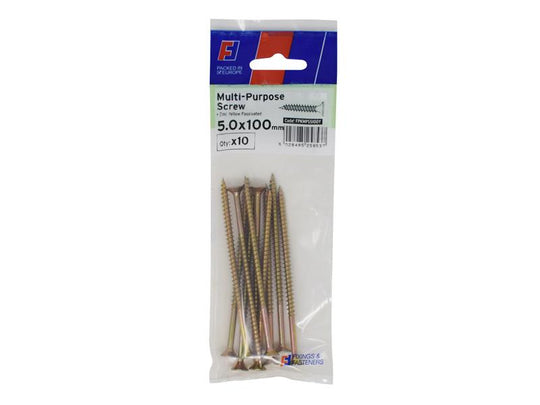 FORFPMS5100Y - Multi-Purpose Pozi Screw CSK ST ZYP 5.0 x 100mm ForgePack 10