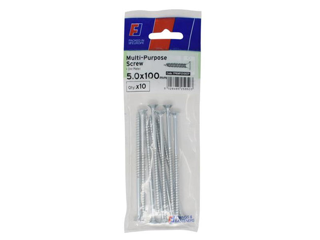 FORFPMS5100Z - Multi-Purpose Pozi Screw CSK ST ZP 5.0 x 100mm ForgePack 10
