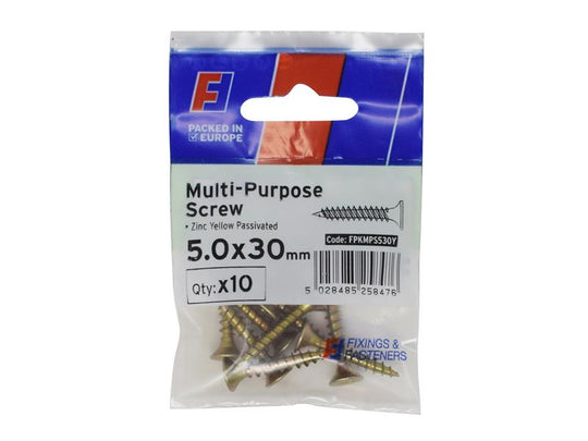 FORFPMS530Y - Multi-Purpose Pozi Screw CSK ST ZYP 5.0 x 30mm ForgePack 10