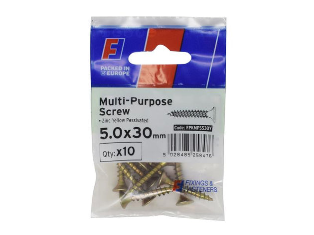 FORFPMS530Y - Multi-Purpose Pozi Screw CSK ST ZYP 5.0 x 30mm ForgePack 10