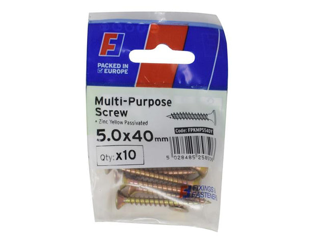 FORFPMS540Y - Multi-Purpose Pozi Screw CSK ST ZYP 5.0 x 40mm ForgePack 10
