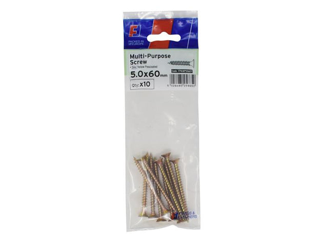 FORFPMS560Y - Multi-Purpose Pozi Screw CSK ST ZYP 5.0 x 60mm ForgePack 10