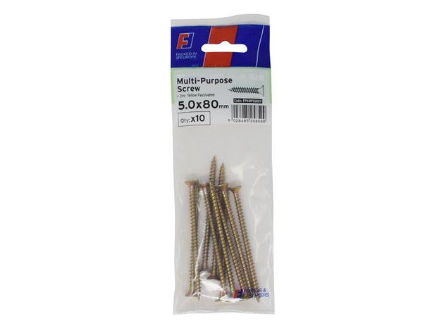 FORFPMS580Y - Multi-Purpose Pozi Screw CSK ST ZYP 5.0 x 80mm ForgePack 10