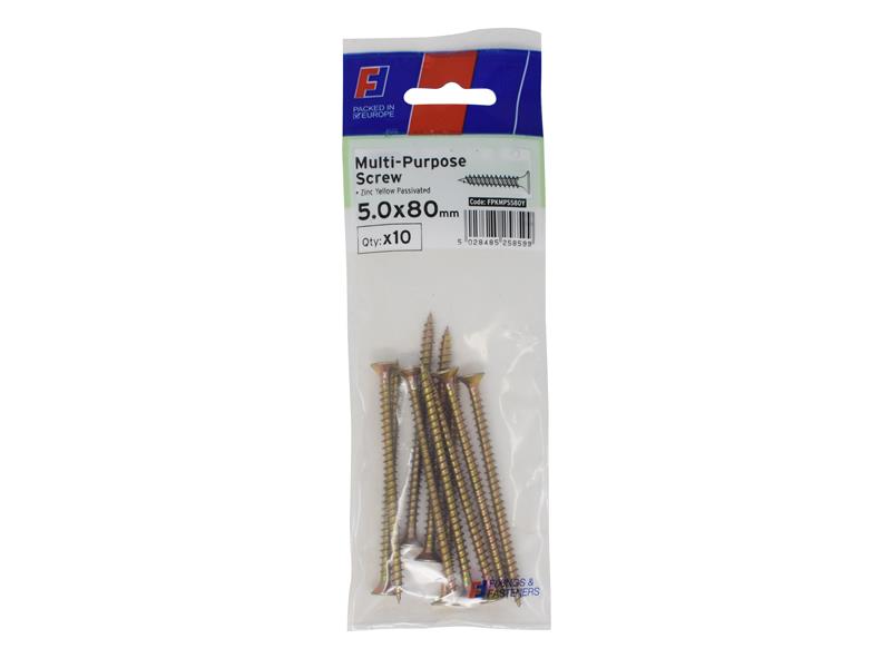 FORFPMS580Y - Multi-Purpose Pozi Screw CSK ST ZYP 5.0 x 80mm ForgePack 10