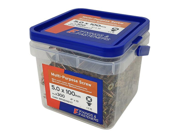 FORMPS5100YT - Multi-Purpose Pozi Compatible Screw CSK ST ZYP 5.0 x 100mm Tub 300