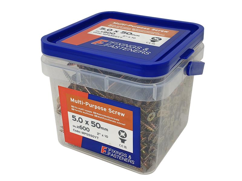 FORMPS550YT - Multi-Purpose Pozi Compatible Screw CSK ST ZYP 5.0 x 50mm Tub 600