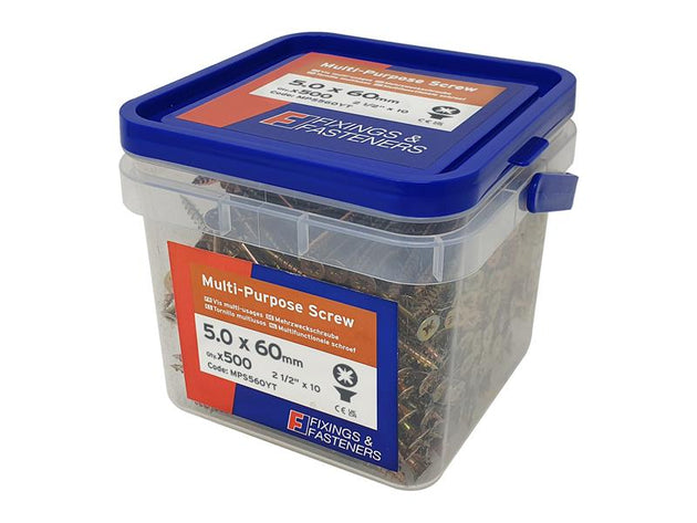 FORMPS560YT - Multi-Purpose Pozi Compatible Screw CSK ST ZYP 5.0 x 60mm Tub 500