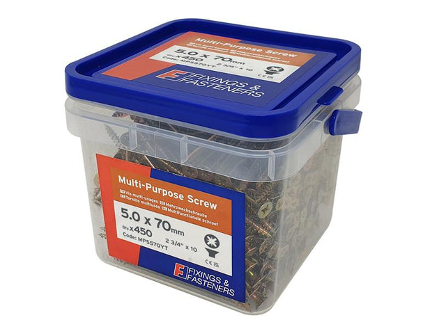 FORMPS570YT - Multi-Purpose Pozi Compatible Screw CSK ST ZYP 5.0 x 70mm Tub 450