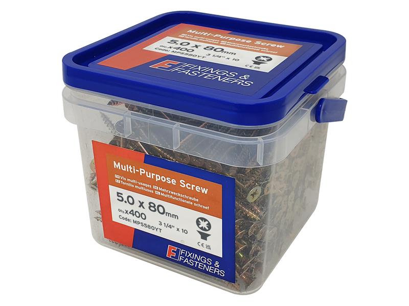 FORMPS580YT - Multi-Purpose Pozi Compatible Screw CSK ST ZYP 5.0 x 80mm Tub 400