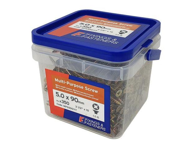 FORMPS590YT - Multi-Purpose Pozi Compatible Screw CSK ST ZYP 5.0 x 90mm Tub 350