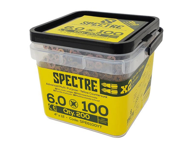 FORSP6100YT - Spectreâ„¢ PZ Compatible Wood Screw CSK ZYP 6.0 x 100mm Tub 200