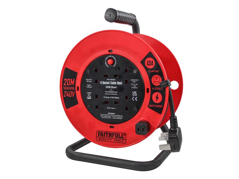 FPPCR20240 - Open Cable Reel 240V 20m 13A 4 Socket (1.25mm Cable)