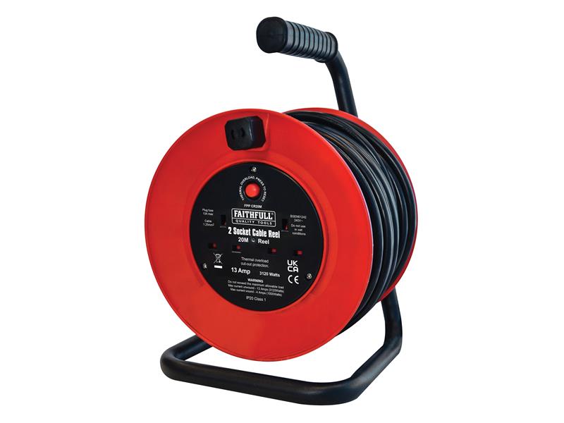 FPPCR20M - Open Drum Cable Reel 240V 13A 2-Socket 20m