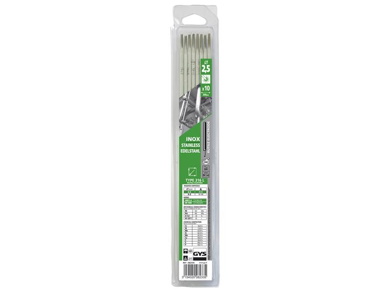 GYS082335 - Stainless Steel Electrodes 316L 2.5mm (Pack 10)