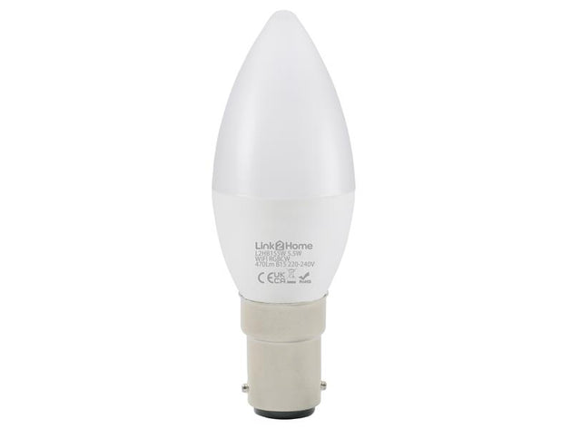 LTHB155W - Wi-Fi LED SBC (B15) Opal Candle Dimmable Bulb, White + RGB 470 lm 5.5W