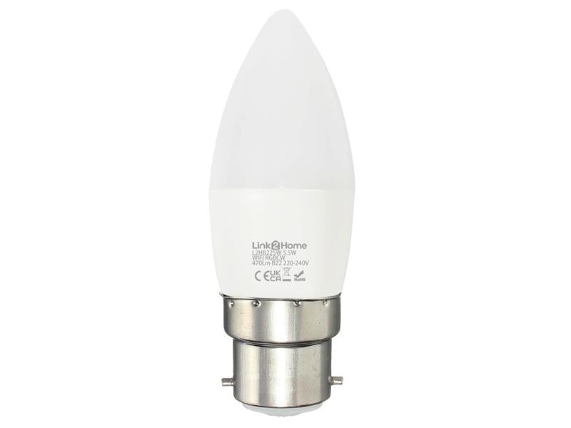 LTHB225W - Wi-Fi LED BC (B22) Opal Candle Dimmable Bulb, White + RGB 470 lm 5.5W