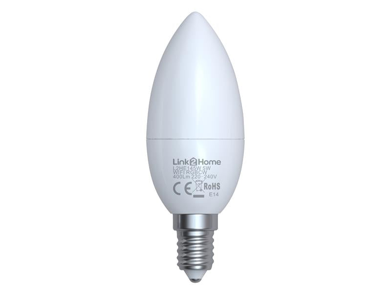 LTHE145W - Wi-Fi LED SES (E14) Opal Candle Dimmable Bulb, White + RGB 400 lm 5W