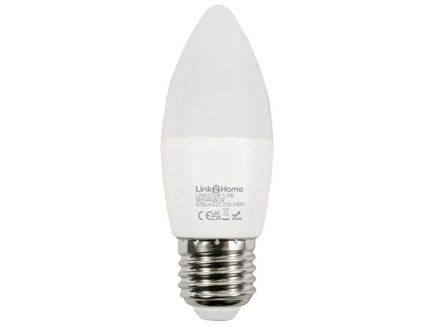 LTHE275W - Wi-Fi LED ES (E27) Opal Candle Dimmable Bulb, White + RGB 470 lm 5.5W