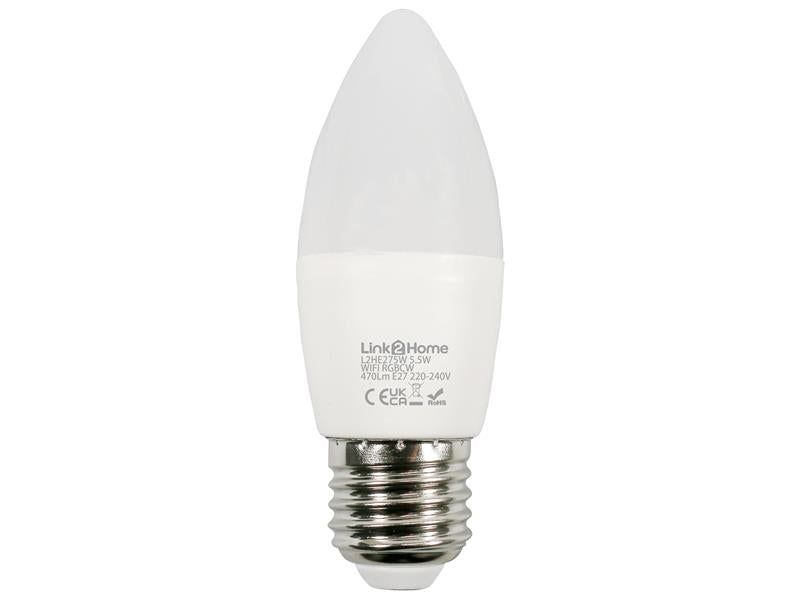 LTHE275W - Wi-Fi LED ES (E27) Opal Candle Dimmable Bulb, White + RGB 470 lm 5.5W