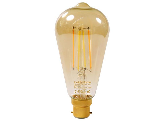 LTHFEB22P5W - Wi-Fi LED BC (B22) Pear Filament Dimmable Bulb, White 470 lm 4.5W