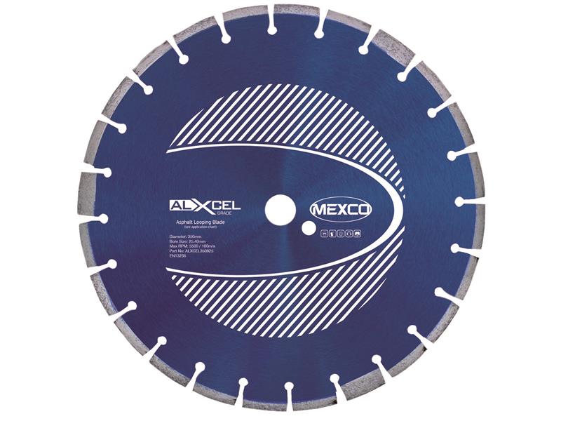 MEXALXL3508 - Asphalt Looping Diamond Blade 350 x 25.4mm x 8mm Width