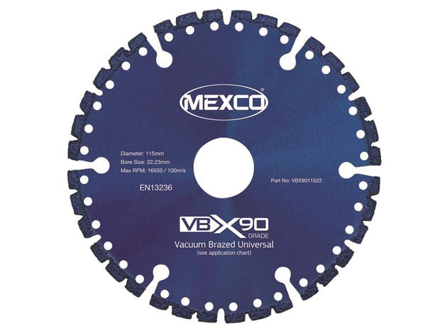 MEXVBX90115 - VBX90 Grade Universal Diamond Blade 115 x 22mm