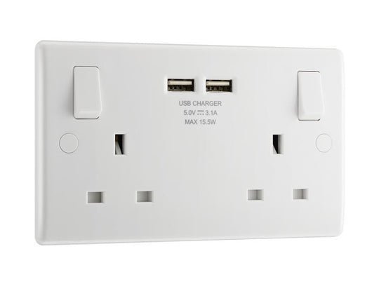 MST822U3 - Switched Socket 2-Gang 13A with 2 x USB Ports
